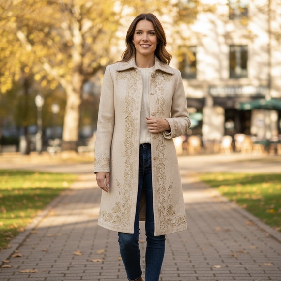 Mango Jackets & Blazers - MNG Coat Embroidered with gold Threads Size S 50% Wool 50% Viscose